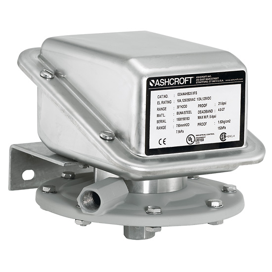 Ashcroft G Series Pressure Switch 100 WC Diff 1 4 NPT F Two Set Points